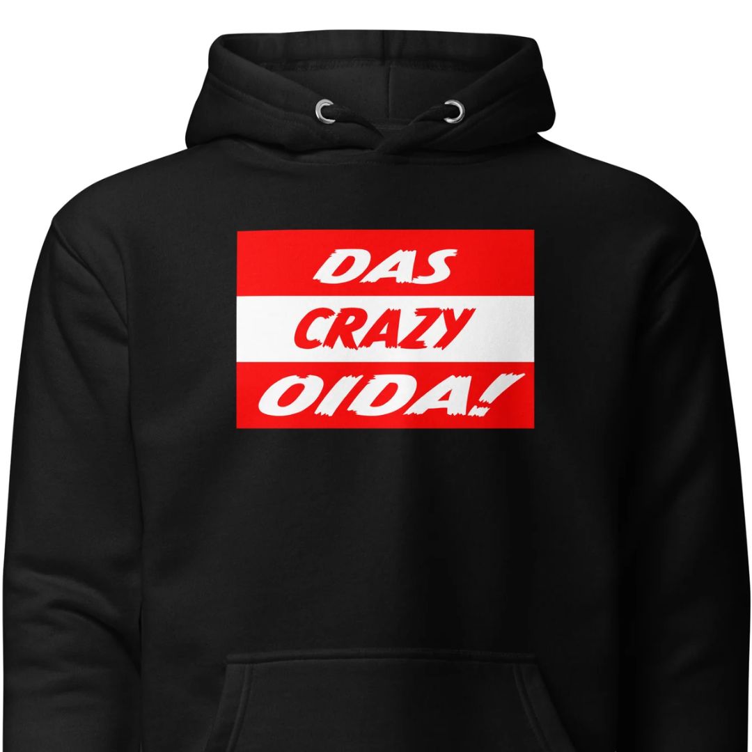 Das Crazy Oida Unisex Hoodie - Motivansicht bei FunStuff.at
