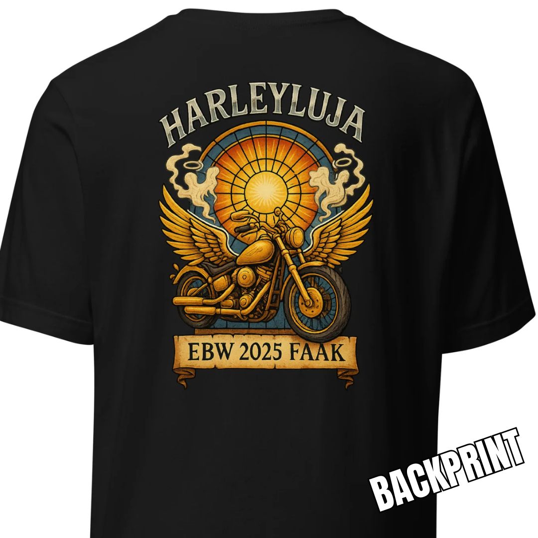 Harleyluja – Faakersee Edition 2025 – Unisex T-Shirt (Backprint)