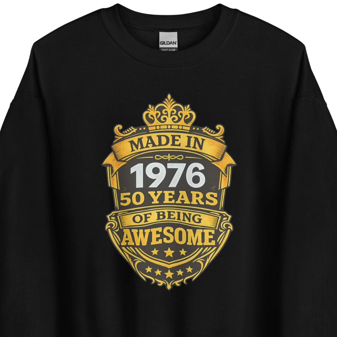 Made in 1976 - 50 Years of Being Awesome - Unisex Sweater - Motivansicht bei FunStuff.at