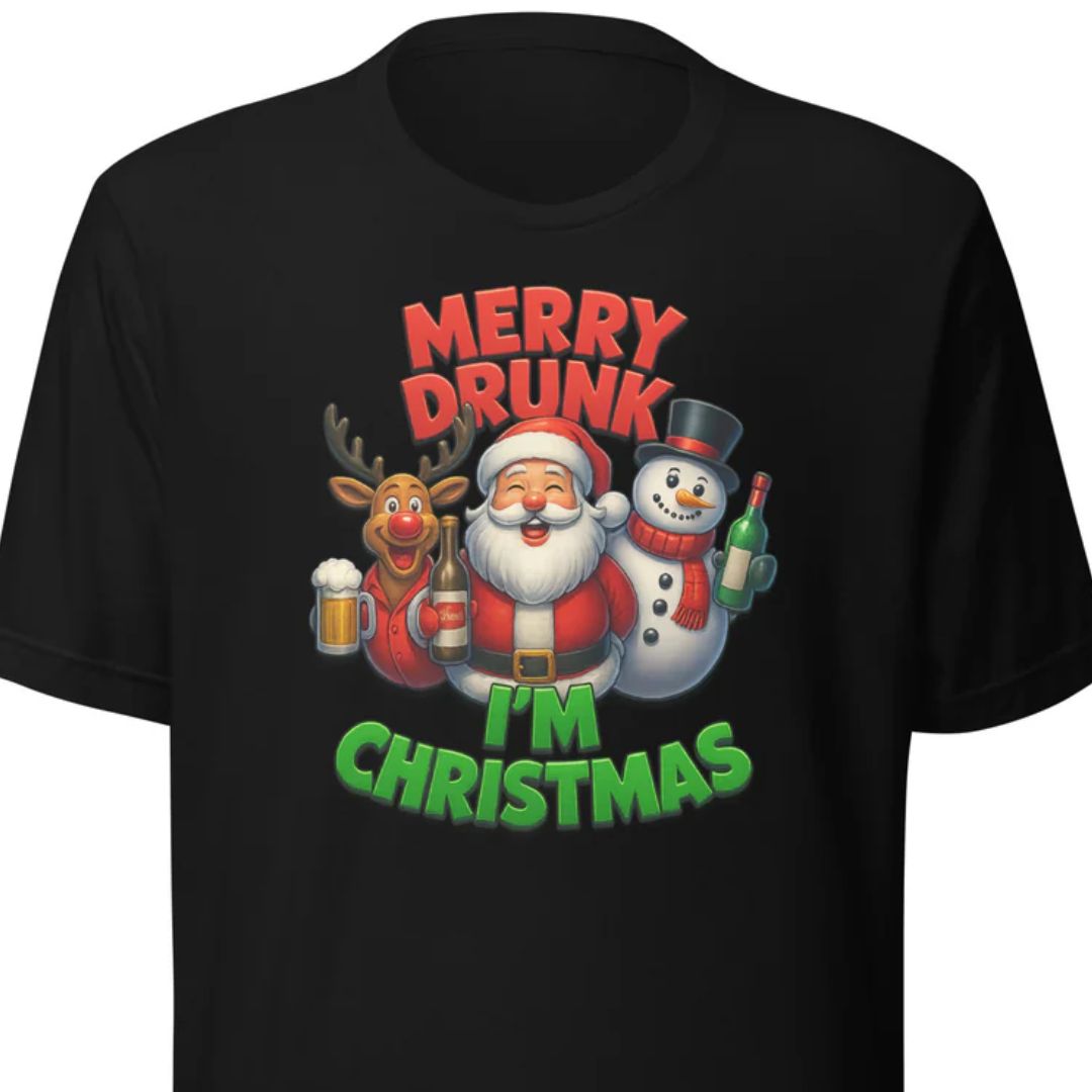 Merry Drunk I’m Christmas – Unisex T-Shirt - Motivansicht bei FunStuff.at
