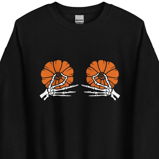 Pumpkin Boobs 2.0 – Halloween Sweater mit Skelett-Händen