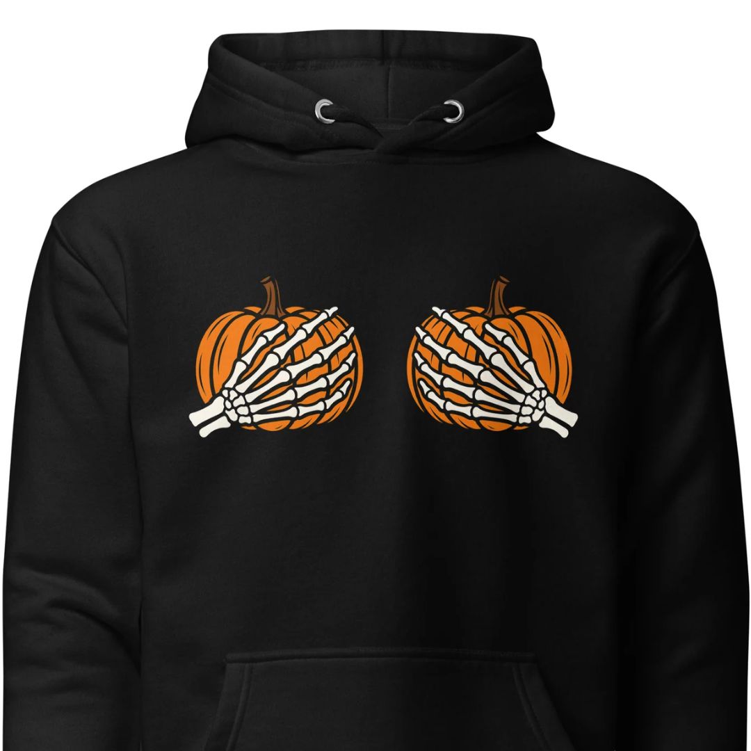 Pumpkin Boobs – Halloween Hoodie mit Skeletthänden
