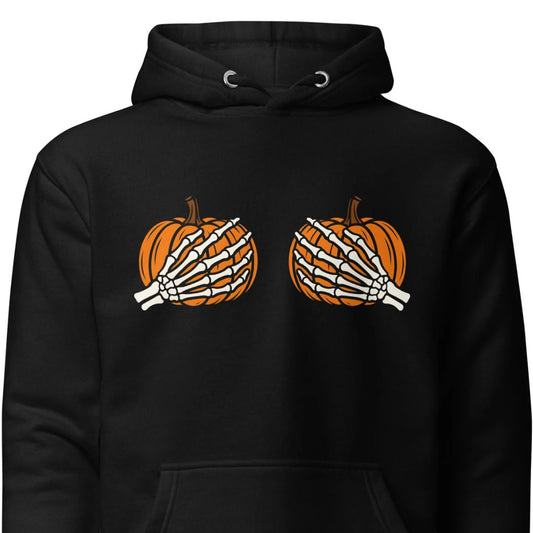Pumpkin Boobs – Halloween Hoodie mit Skeletthänden