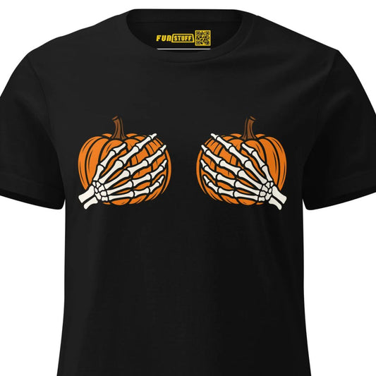 Pumpkin Boobs – Halloween Ladies T-Shirt mit Skelett-Händen