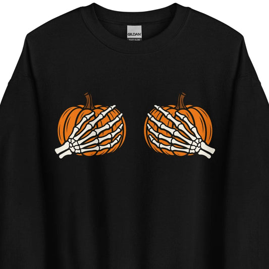 Pumpkin Boobs – Halloween Sweater mit Skeletthänden