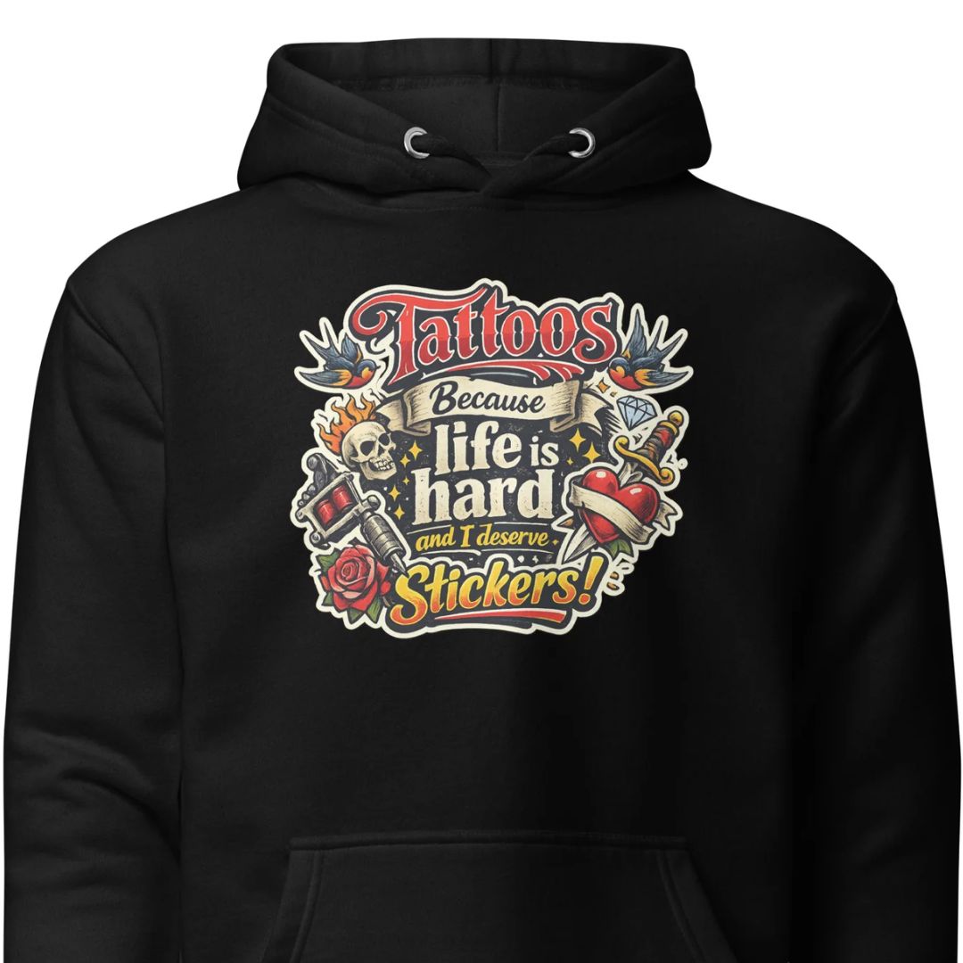 Tattoos Because Life Is Hard - Flash Art Hoodie - Motivansicht bei FunStuff.at