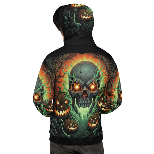Halloween Skull & Pumpkins - Full Print Hoodie