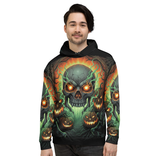 Halloween Skull & Pumpkins - Full Print Hoodie