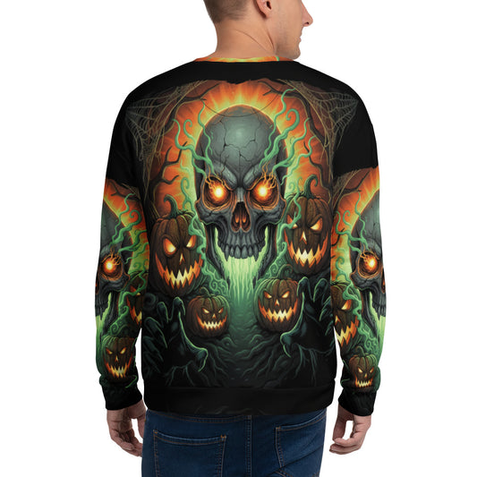 Halloween Skull & Pumpkins - Full Print Sweater