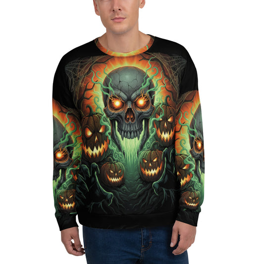 Halloween Skull & Pumpkins - Full Print Sweater
