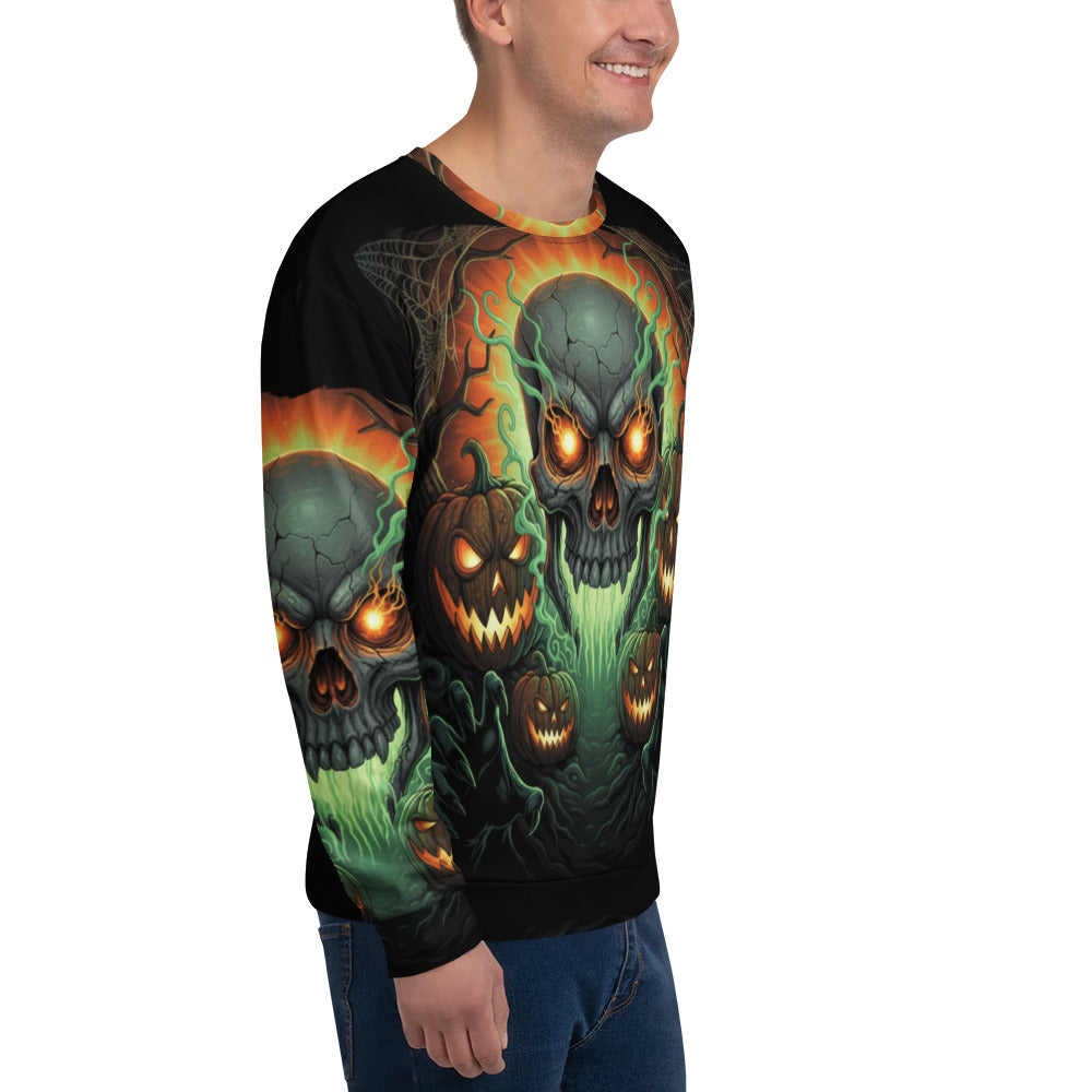 Halloween Skull & Pumpkins - Full Print Sweater