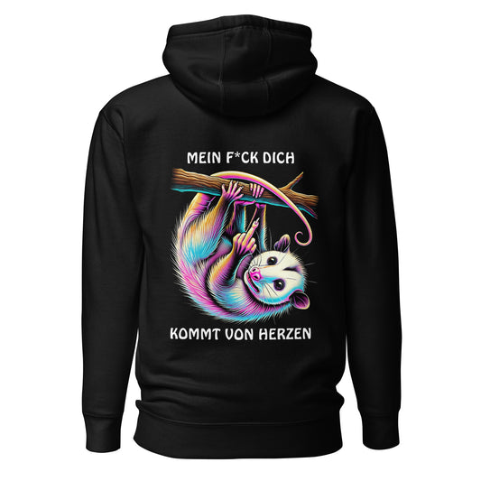 „Mein F*ck Dich kommt von Herzen“ – Opossum Hoodie Backprint