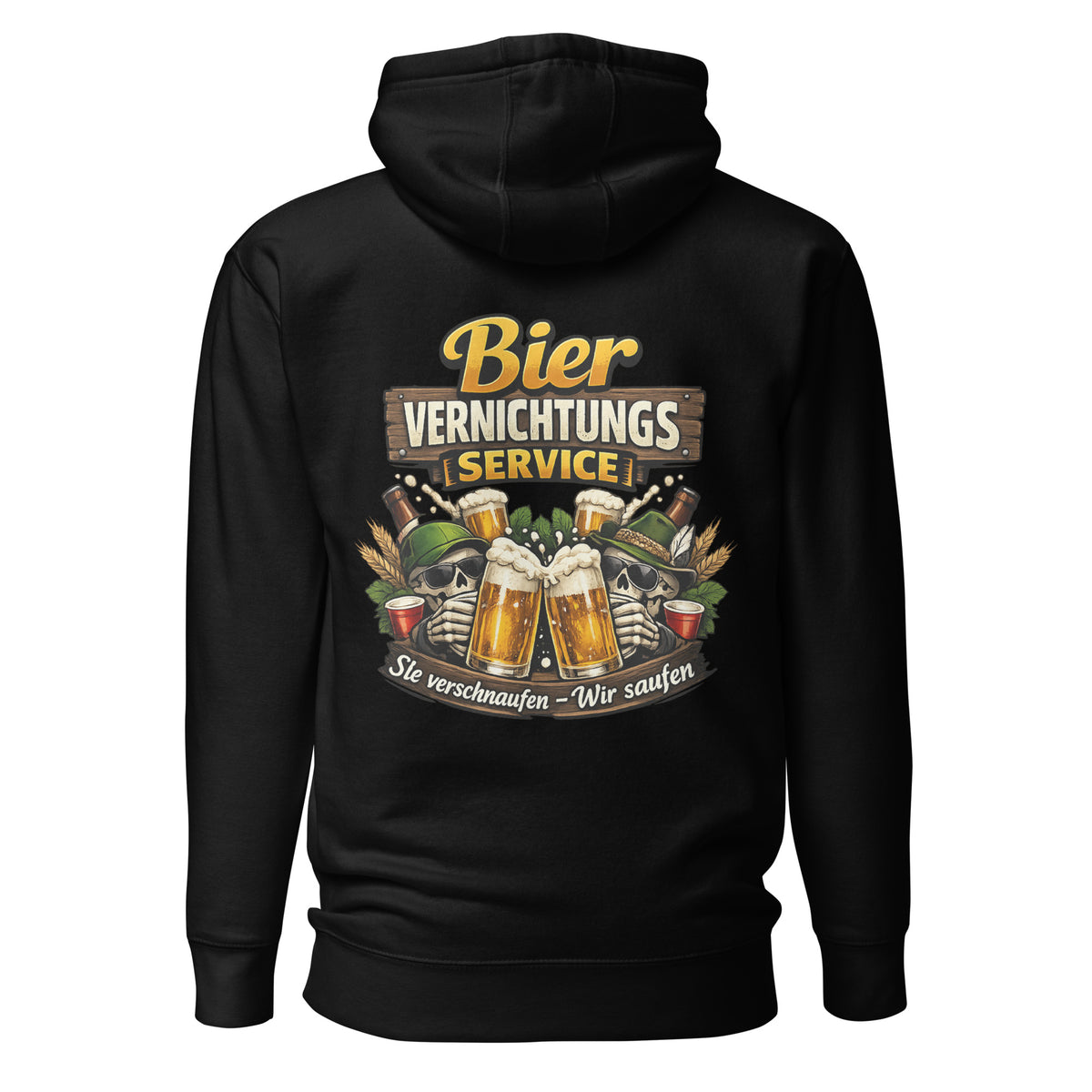Bier Vernichtungs Service – Backprint Statement Hoodie – schwarz, Rückansicht