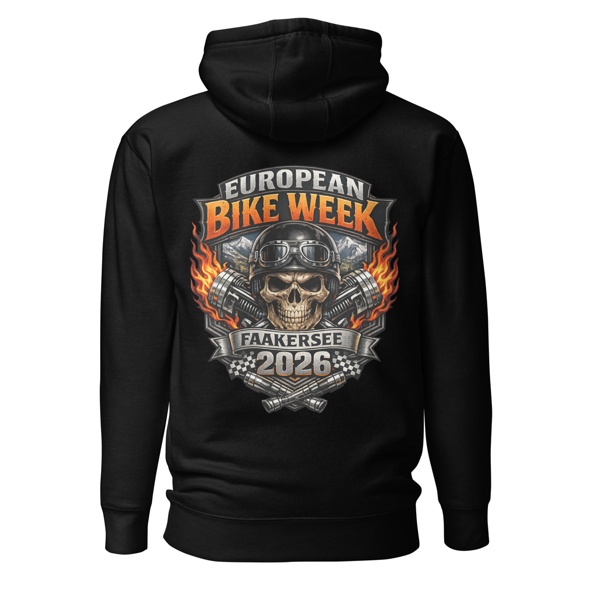 European Bike Week 2026 – Faakersee Hoodie – schwarz, Rückansicht