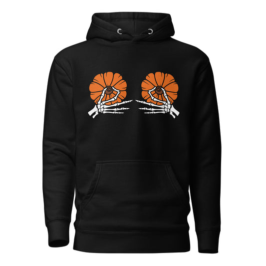 Pumpkin Boobs 2.0 – Halloween Hoodie mit Skelett-Händen