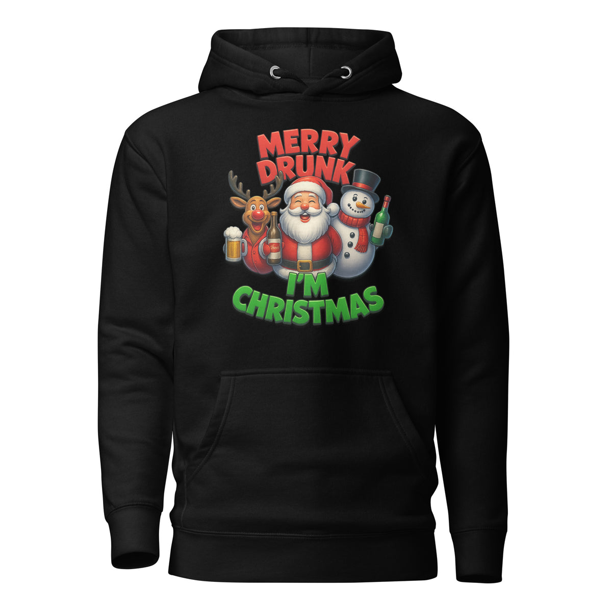 Merry Drunk I’m Christmas – Unisex Hoodie – schwarz, Vorderansicht