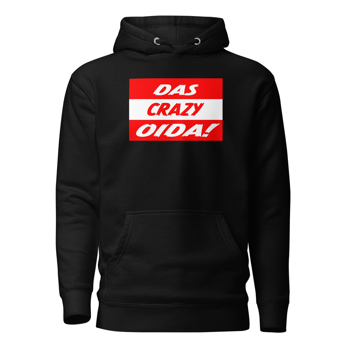 Das Crazy Oida Unisex Hoodie – schwarz, Vorderansicht