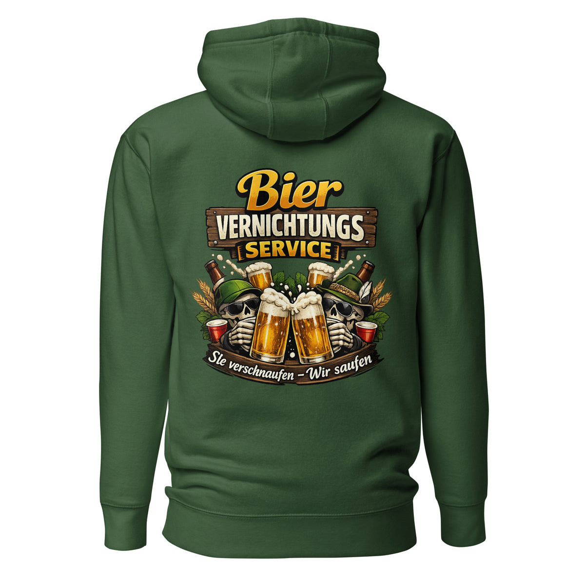 Bier Vernichtungs Service – Backprint Statement Hoodie – grün, Rückansicht
