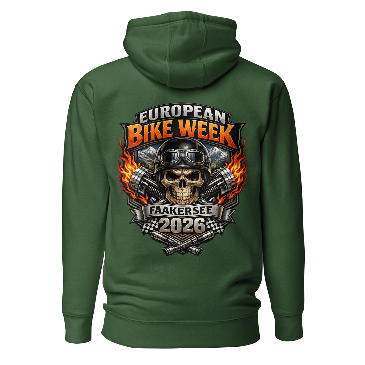 European Bike Week 2026 – Faakersee Hoodie – grün, Rückansicht