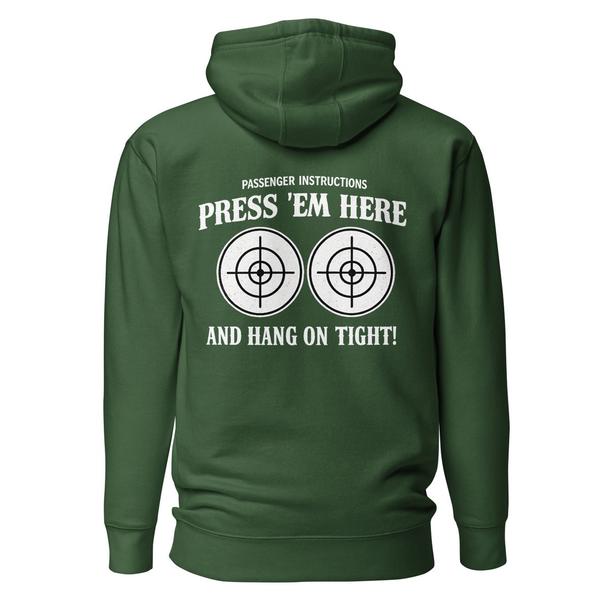 Passenger Instructions Press ’Em Here Backprint Unisex Biker Hoodie – grün, Rückansicht