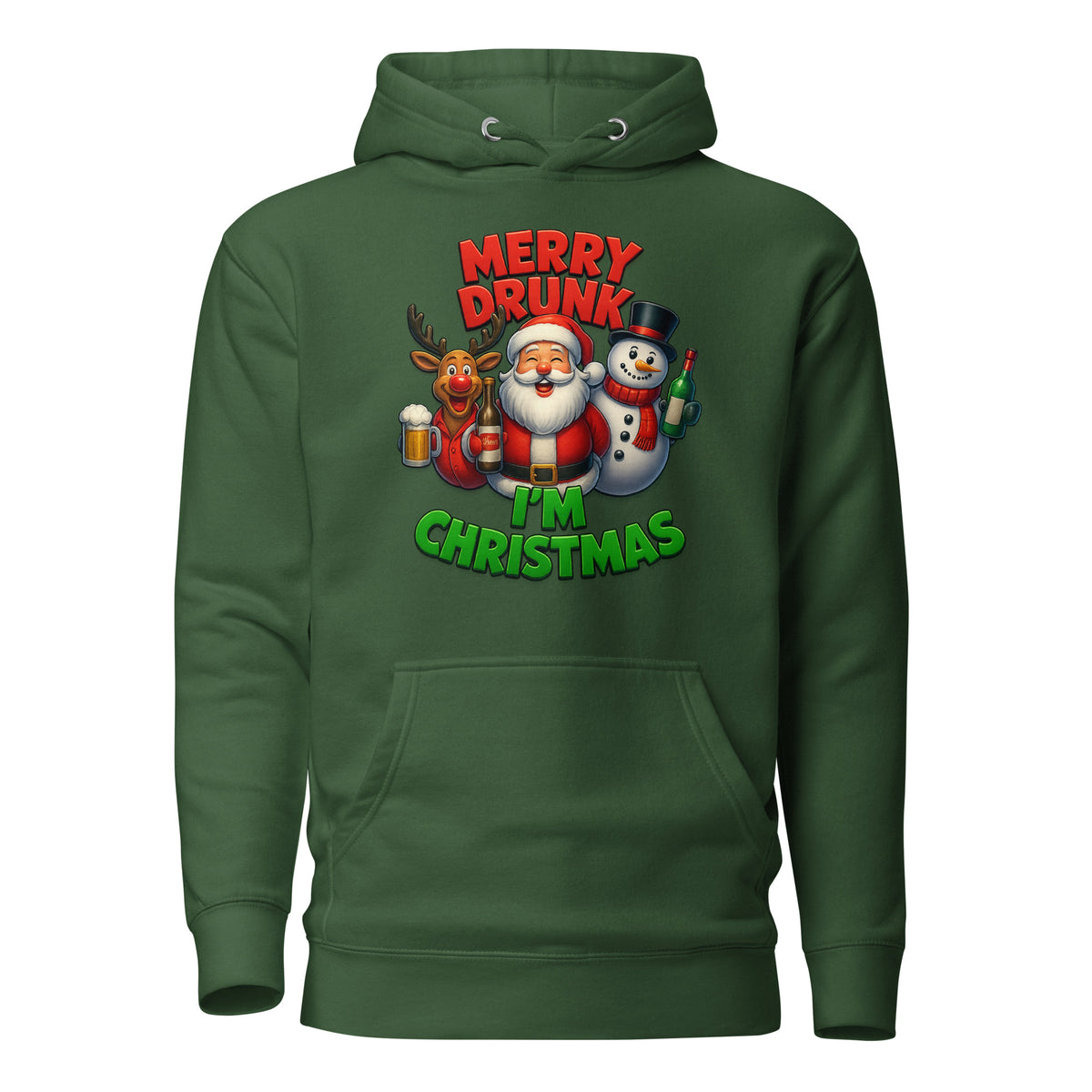 Merry Drunk I’m Christmas – Unisex Hoodie – grün, Vorderansicht