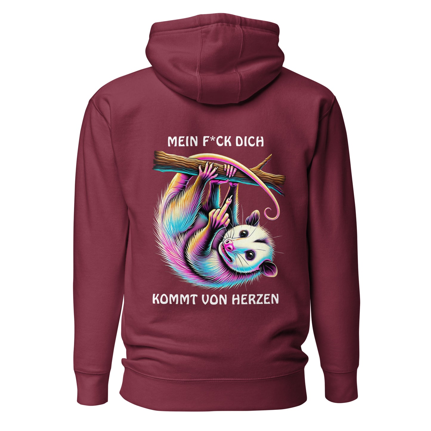 „Mein F*ck Dich kommt von Herzen“ – Opossum Hoodie Backprint