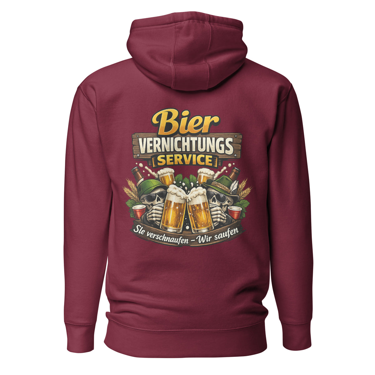 Bier Vernichtungs Service – Backprint Statement Hoodie – weinrot, Rückansicht