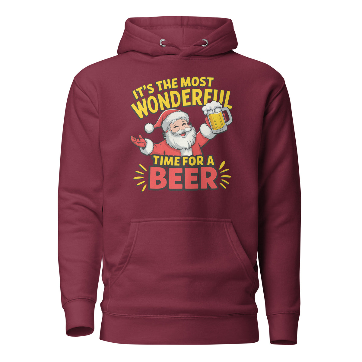 It’s the Most Wonderful Time for a Beer – Unisex Hoodie – weinrot, Vorderansicht
