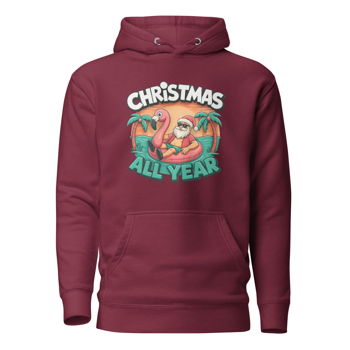 Christmas All Year – Unisex Hoodie – weinrot, Vorderansicht