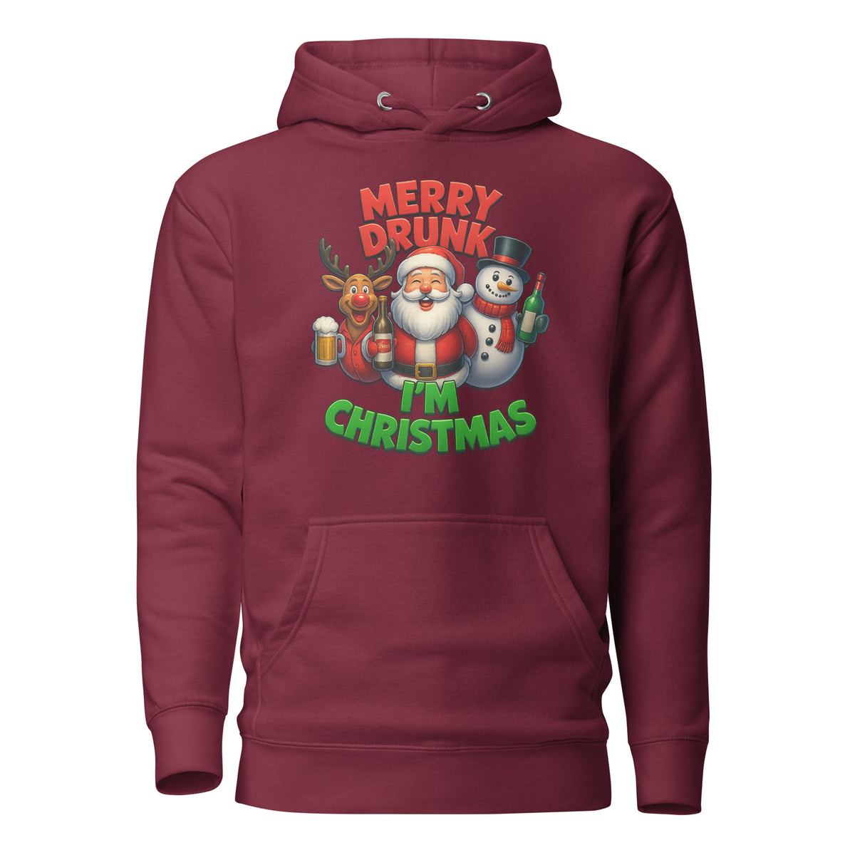 Merry Drunk I’m Christmas – Unisex Hoodie – weinrot, Vorderansicht