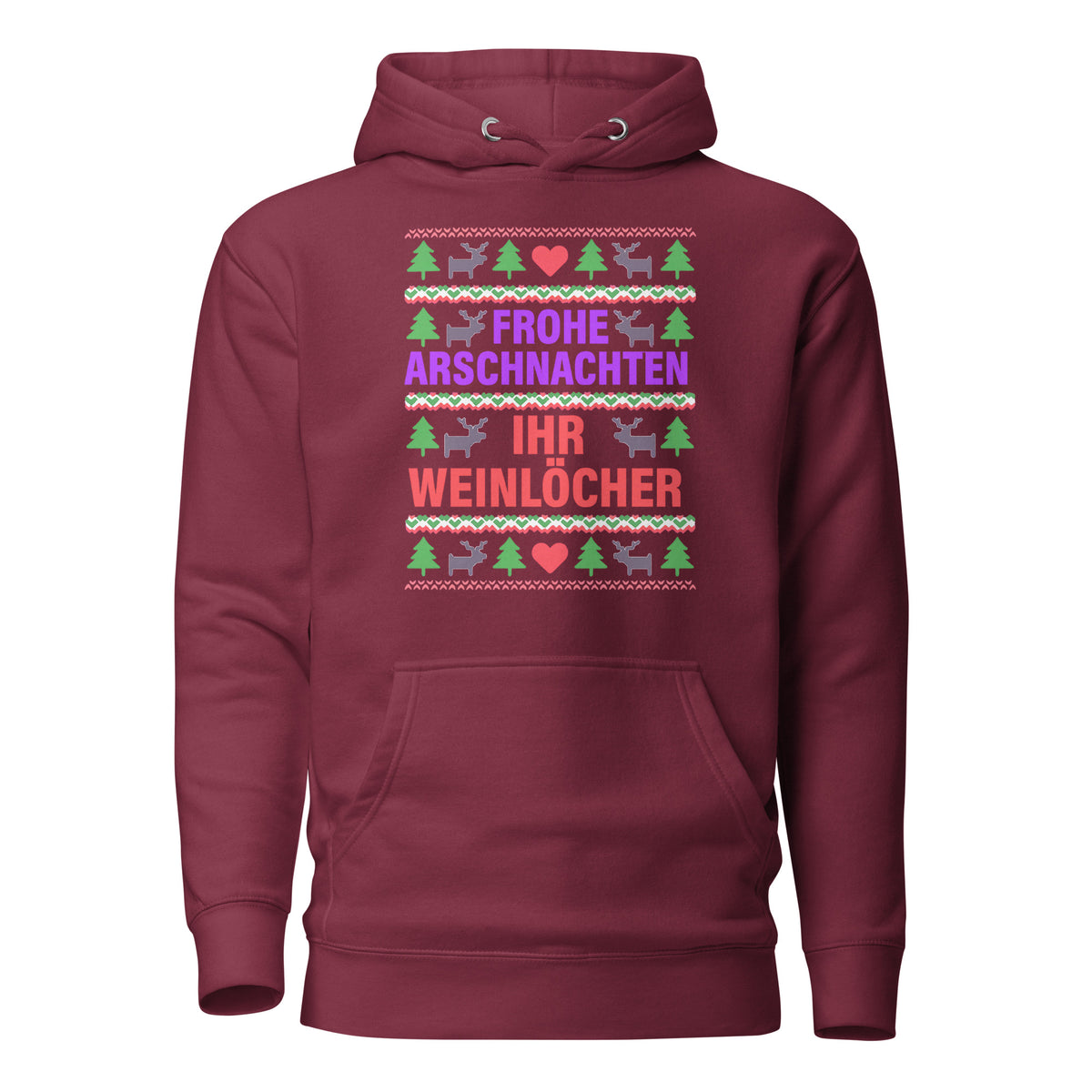 Frohe Arschnachten – Unisex Hoodie – weinrot, Vorderansicht