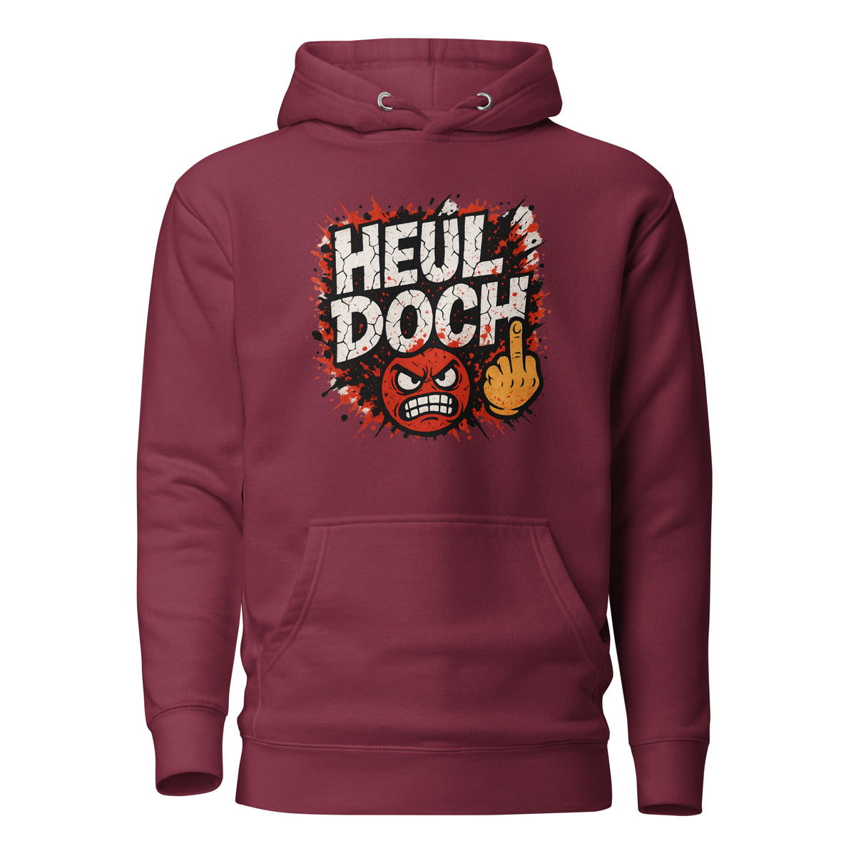 Heul doch – Unisex Hoodie – weinrot, Vorderansicht