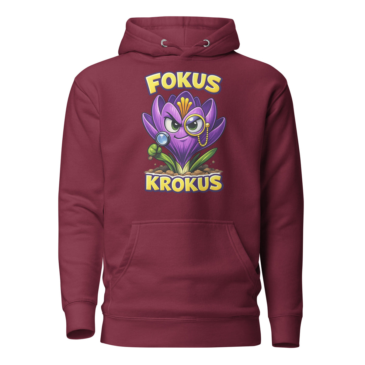 Fokus Krokus – Unisex Hoodie – weinrot, Vorderansicht