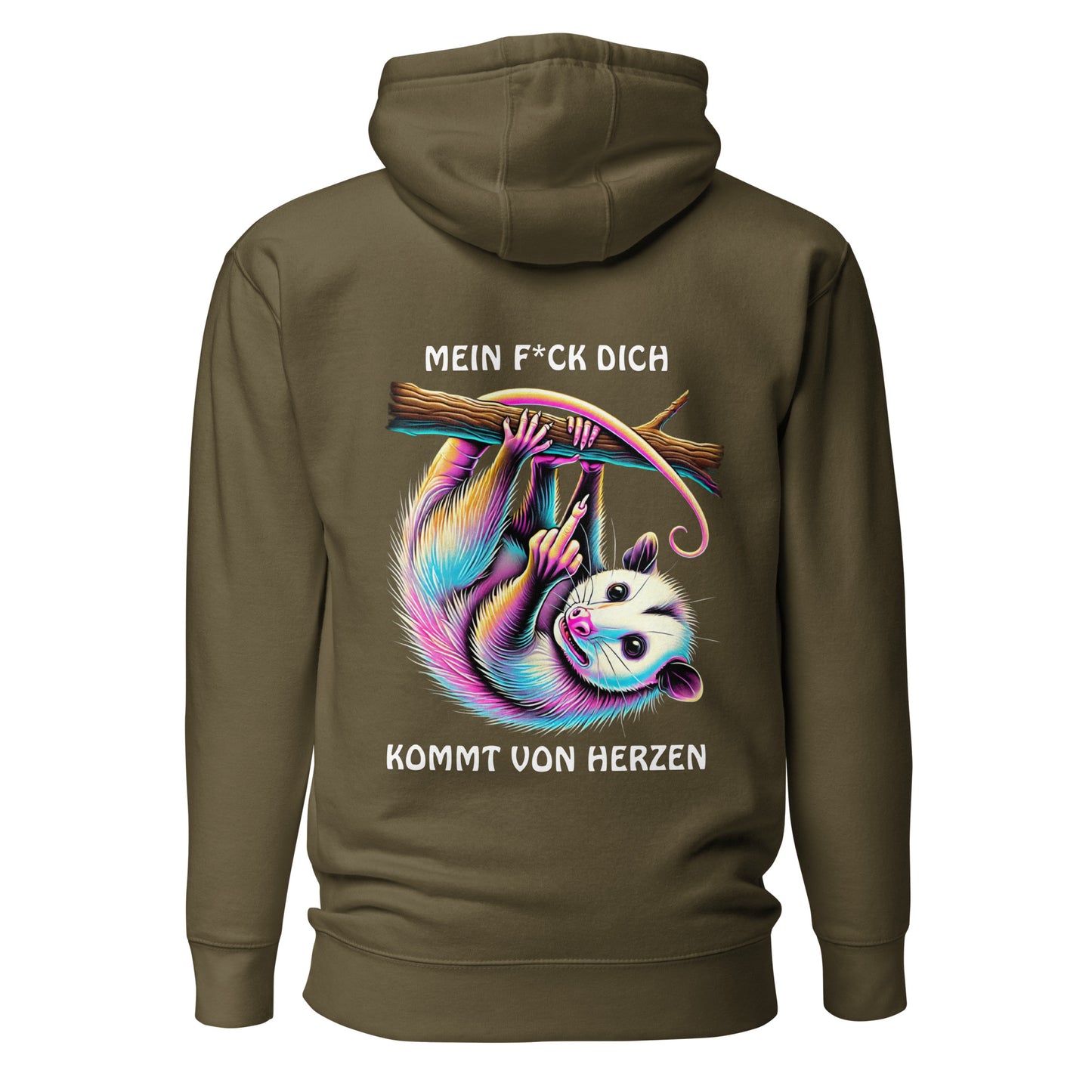 „Mein F*ck Dich kommt von Herzen“ – Opossum Hoodie Backprint