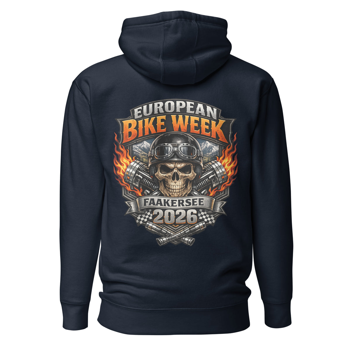European Bike Week 2026 – Faakersee Hoodie – navyblau, Rückansicht