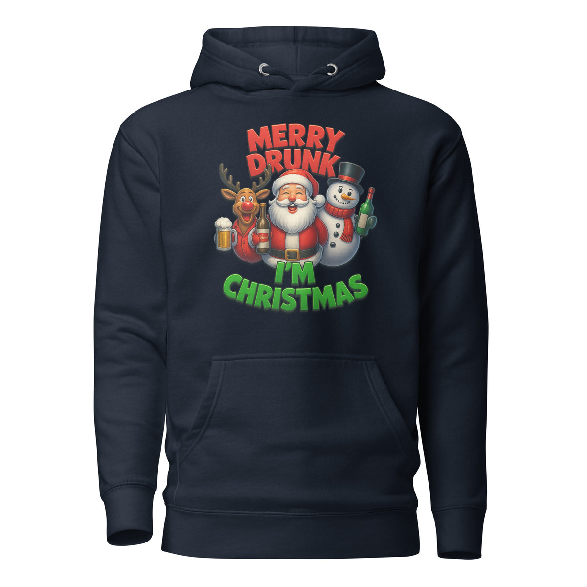 Merry Drunk I’m Christmas – Unisex Hoodie – navyblau, Vorderansicht