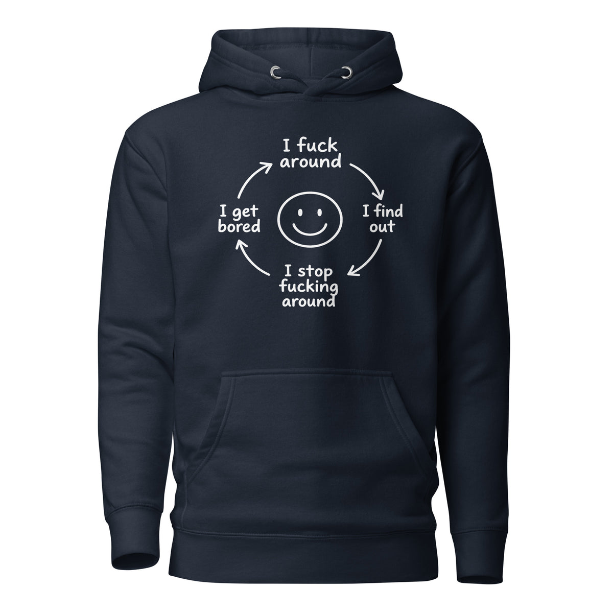 F*ck Around Cycle Unisex Hoodie – navyblau, Vorderansicht
