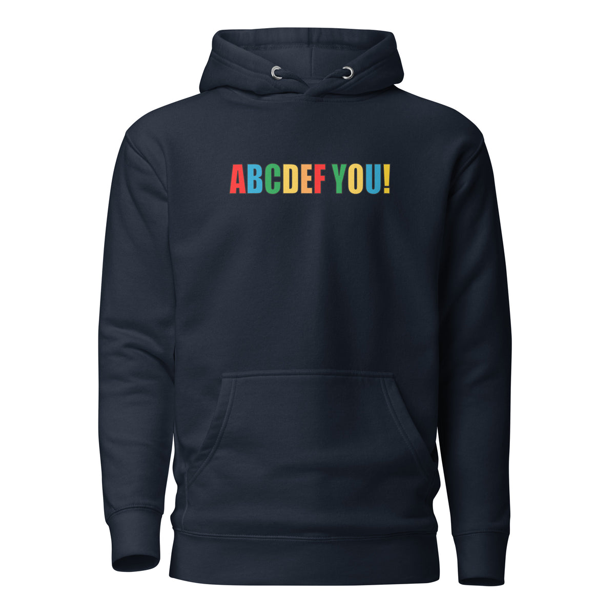 ABCDEF YOU! – Unisex Hoodie – navyblau, Vorderansicht