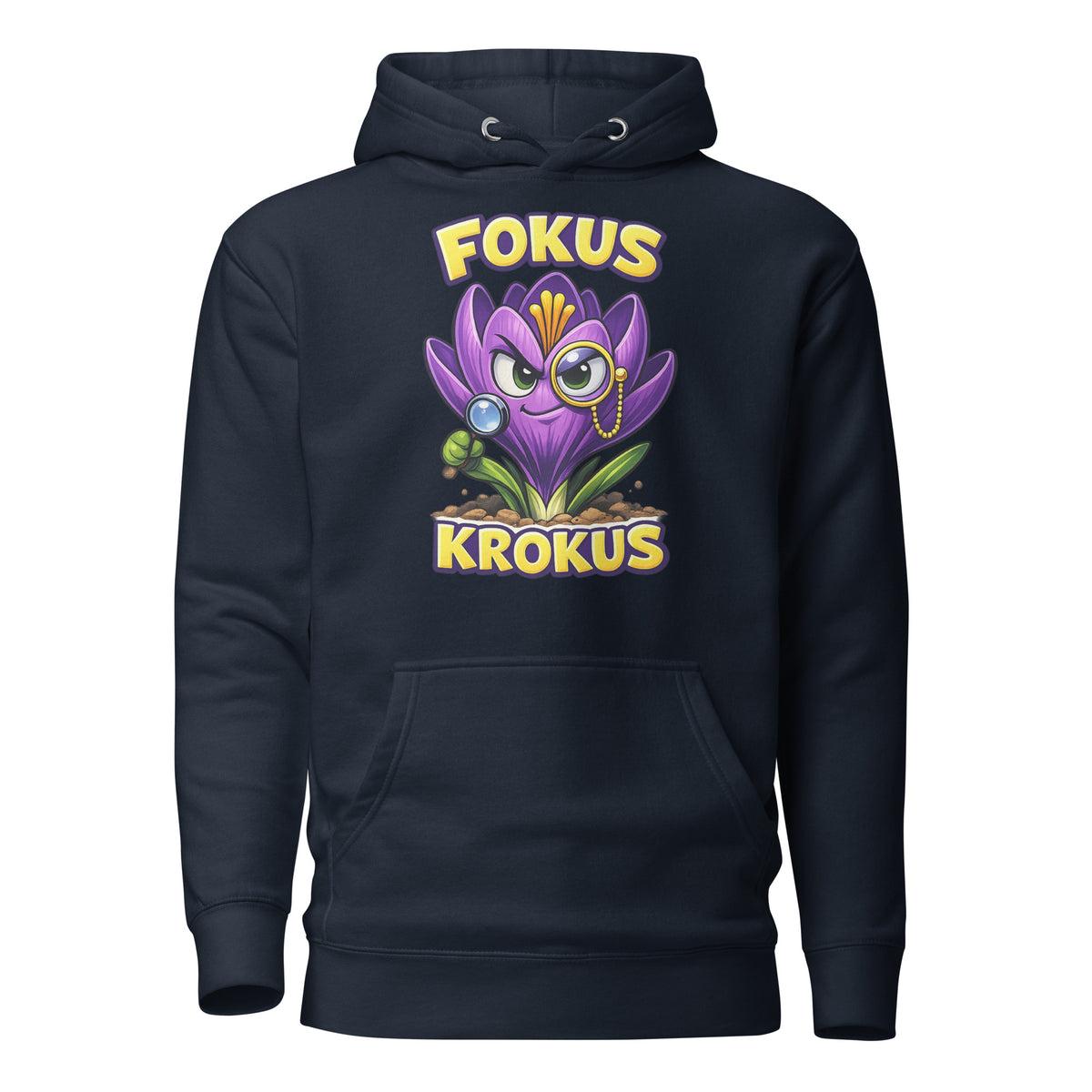 Fokus Krokus – Unisex Hoodie – navyblau, Vorderansicht