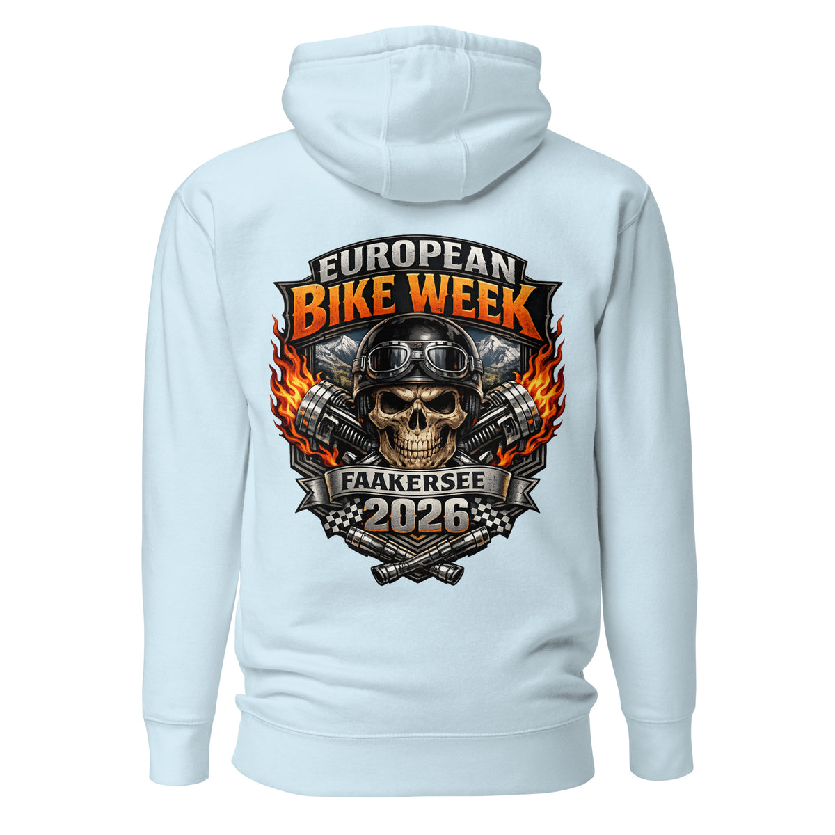 European Bike Week 2026 – Faakersee Hoodie – blau, Rückansicht