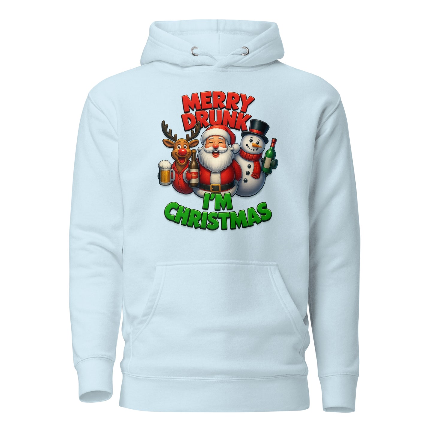 Merry Drunk I’m Christmas – Unisex Hoodie – blau, Vorderansicht