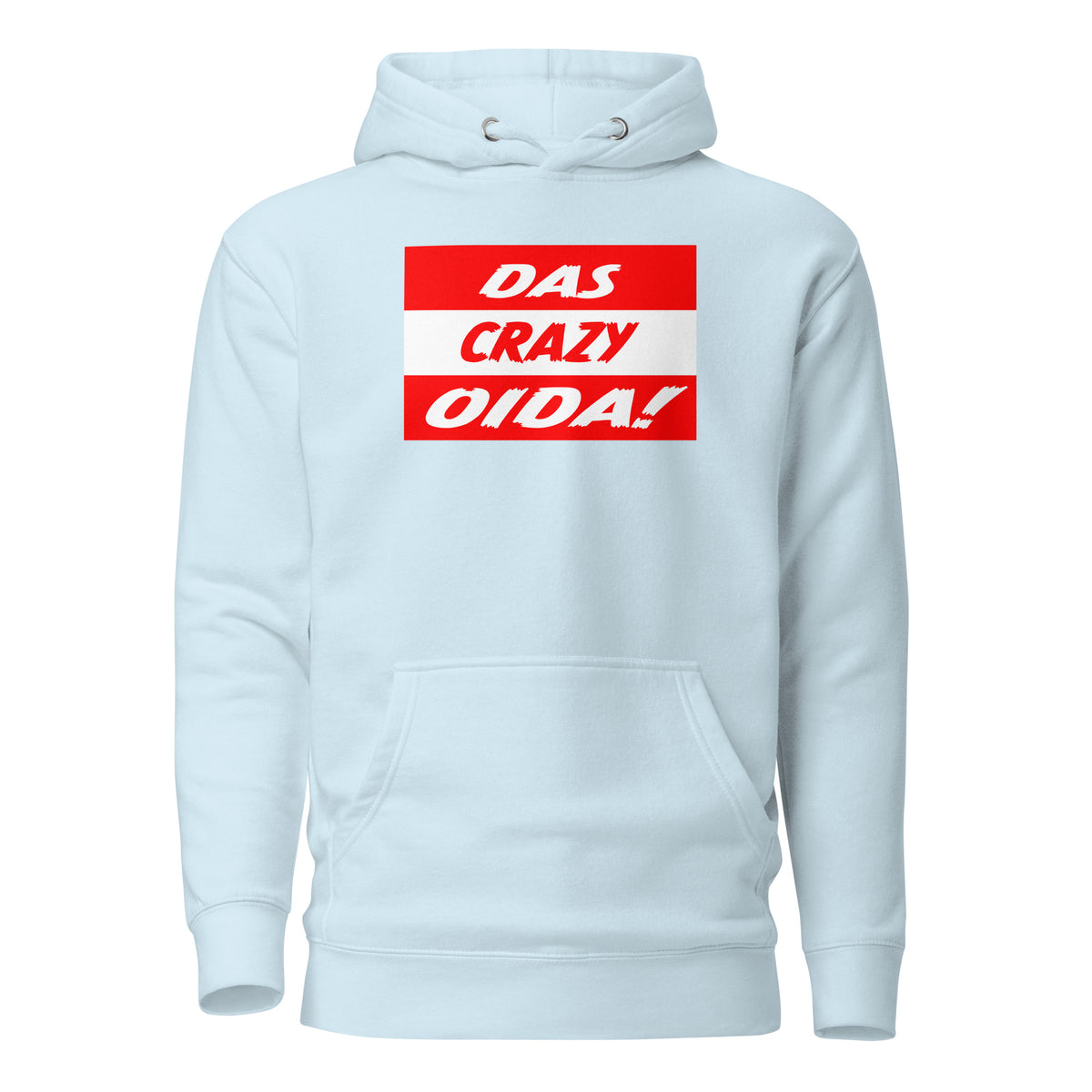 Das Crazy Oida Unisex Hoodie – blau, Vorderansicht