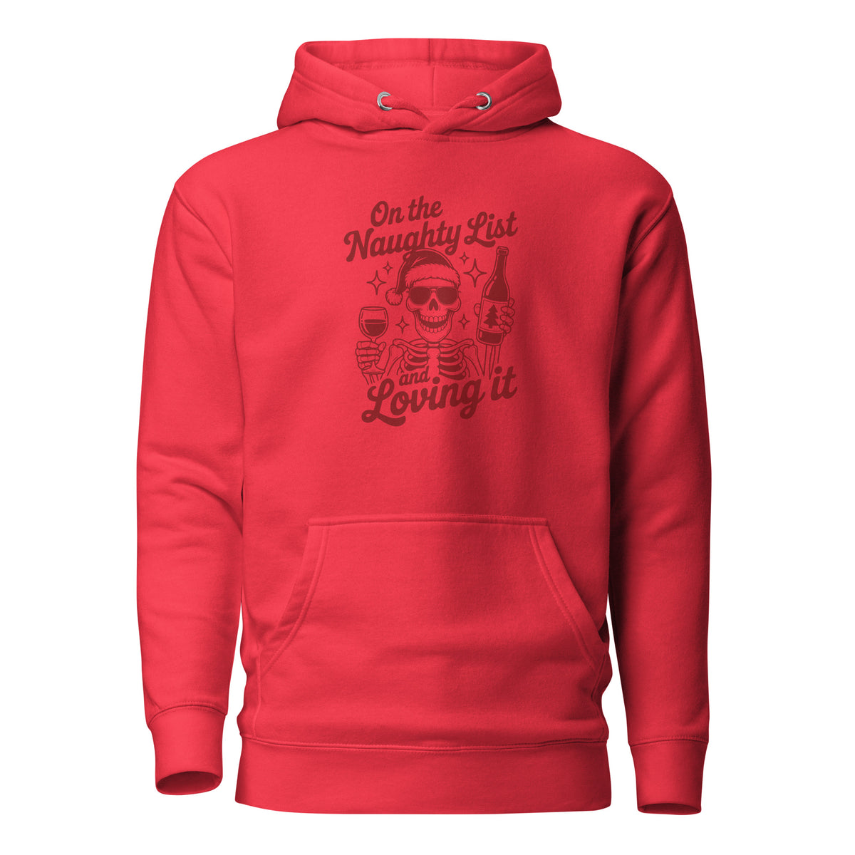 On the Naughty List and Loving It – Unisex Hoodie – rot, Vorderansicht
