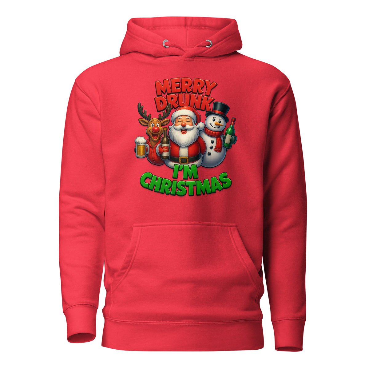 Merry Drunk I’m Christmas – Unisex Hoodie – rot, Vorderansicht