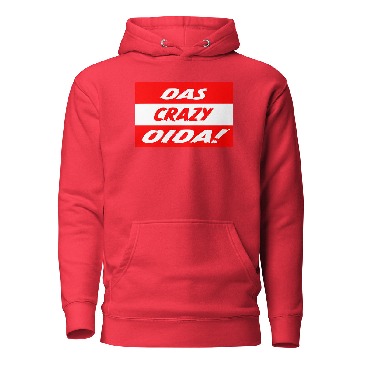 Das Crazy Oida Unisex Hoodie – rot, Vorderansicht