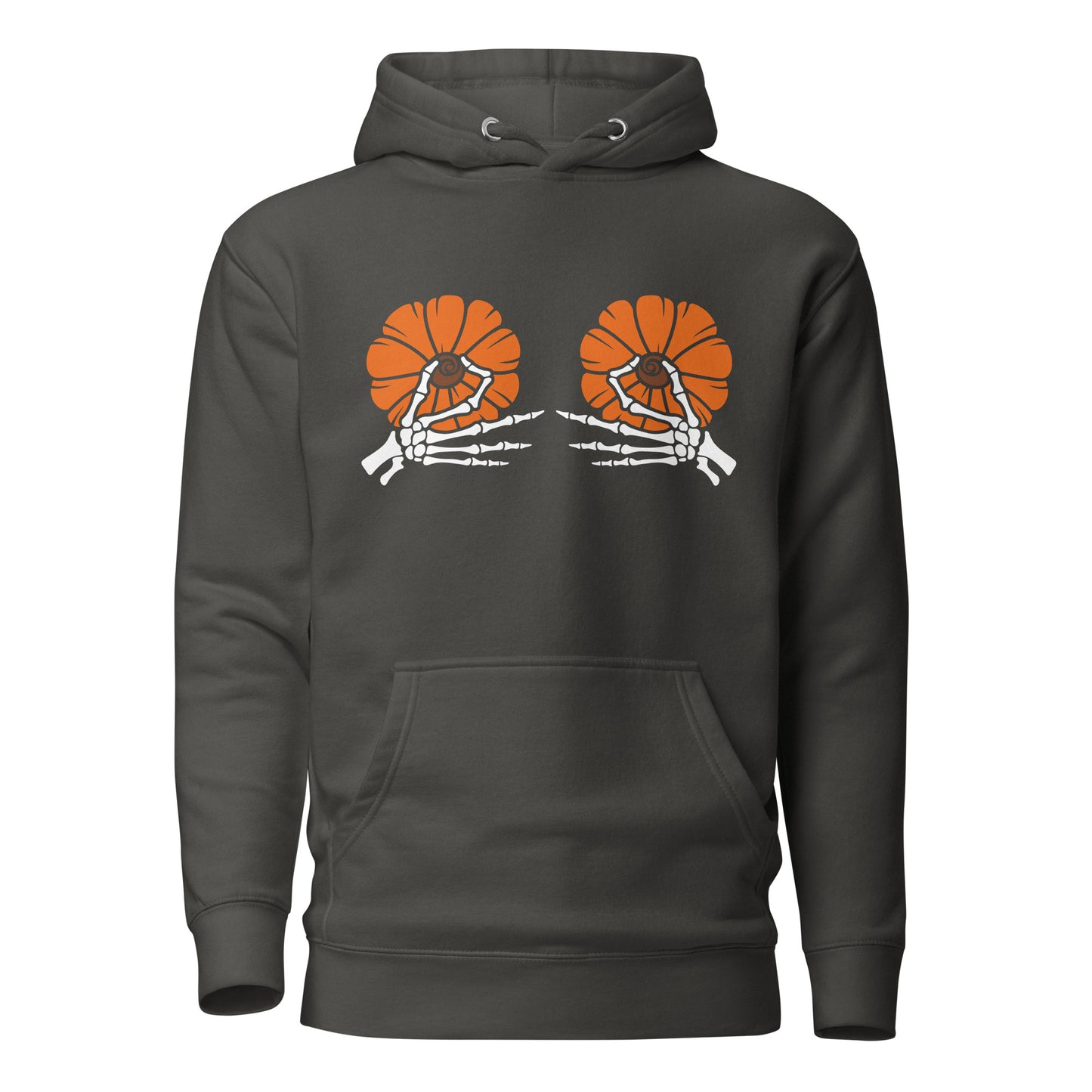 Pumpkin Boobs 2.0 – Halloween Hoodie mit Skelett-Händen