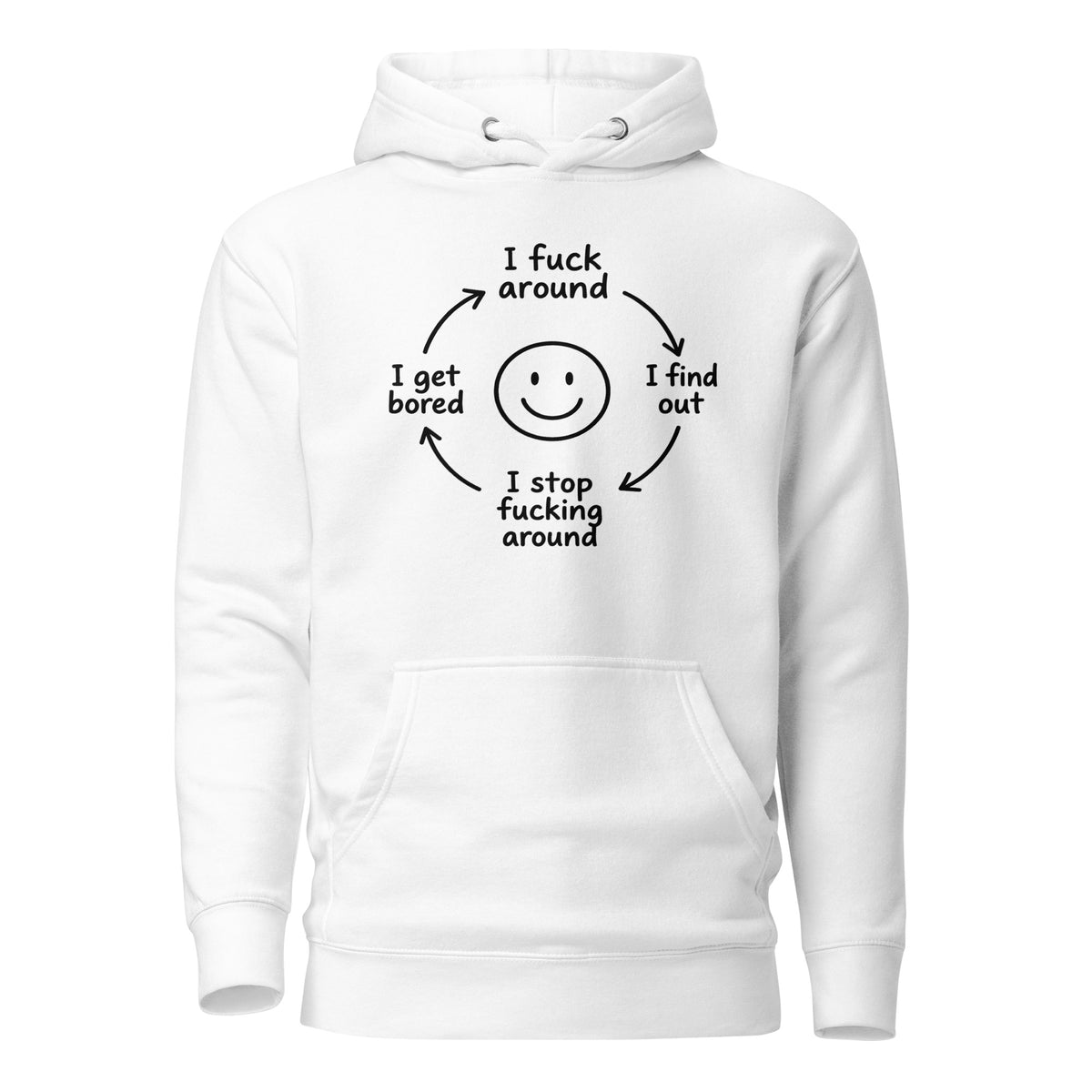 F*ck Around Cycle Unisex Hoodie – weiß, Vorderansicht
