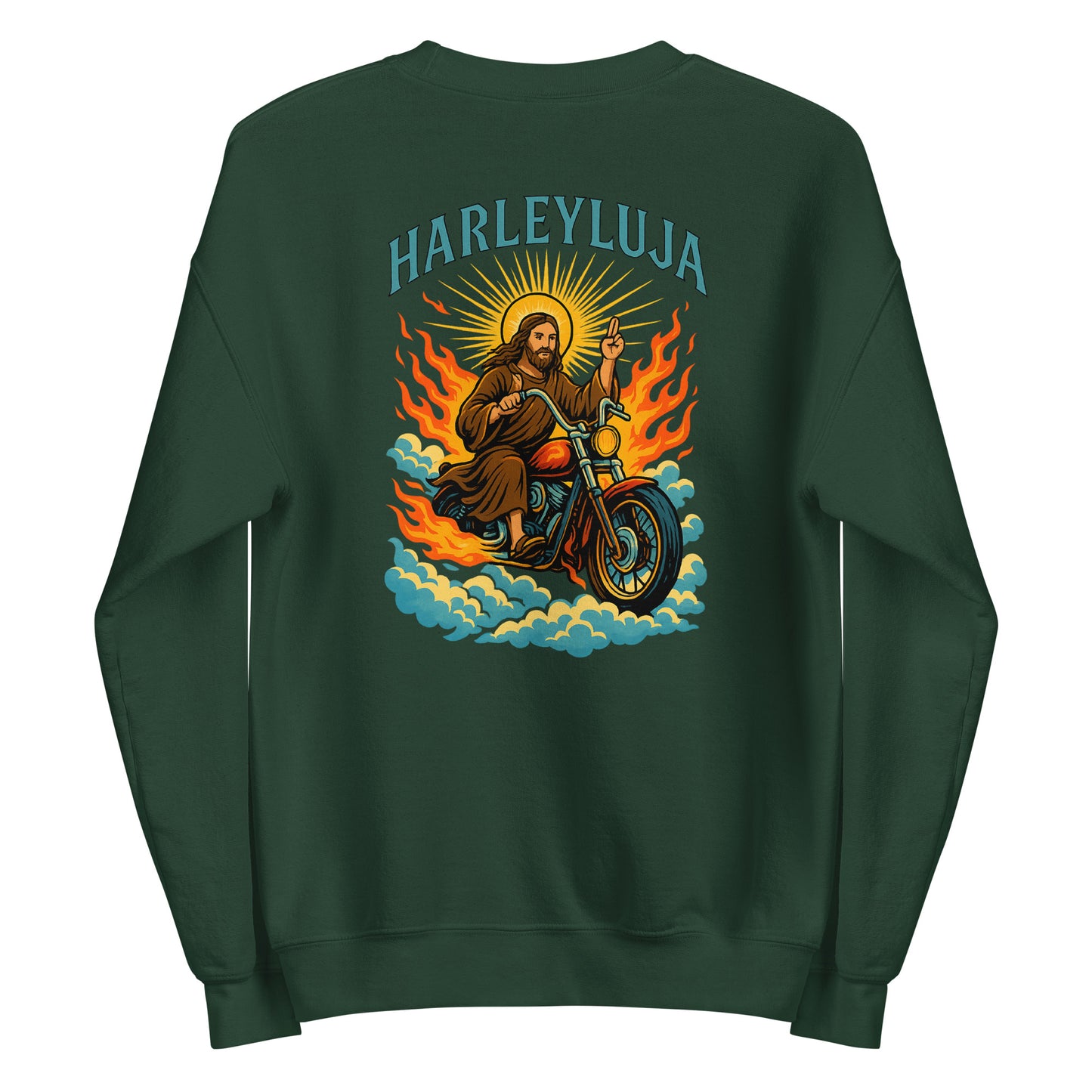 Harleyluja – Jesus fährt Chopper Backprint - Unisex-Pullover