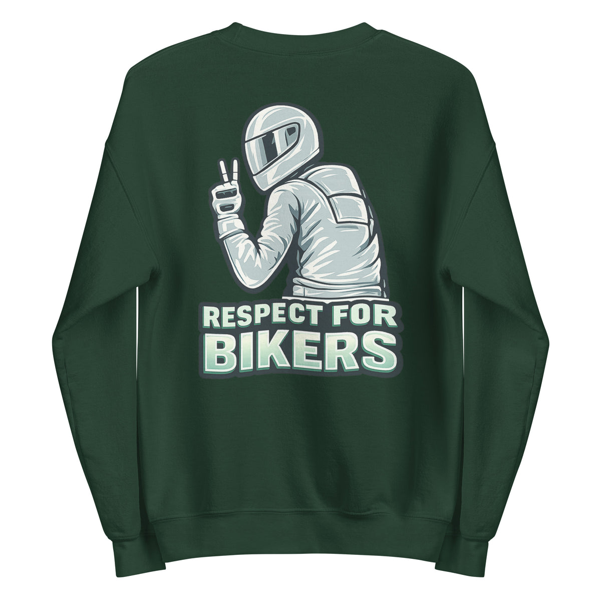 Respect for Bikers – Unisex Sweater (Backprint) – grün, Rückansicht
