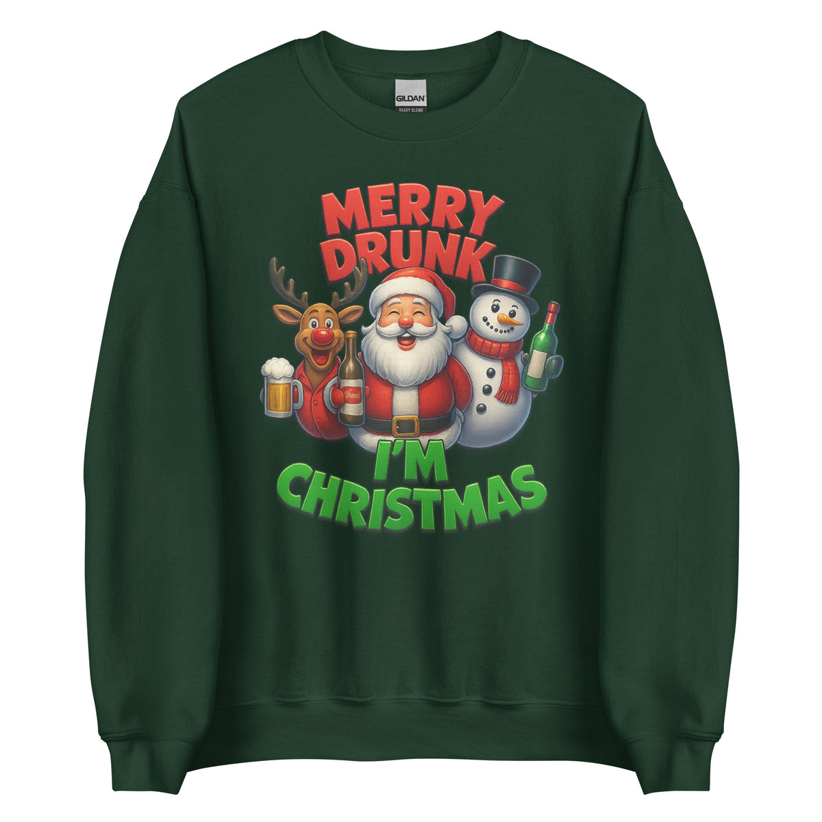 Merry Drunk I’m Christmas – Unisex Sweater – grün, Vorderansicht